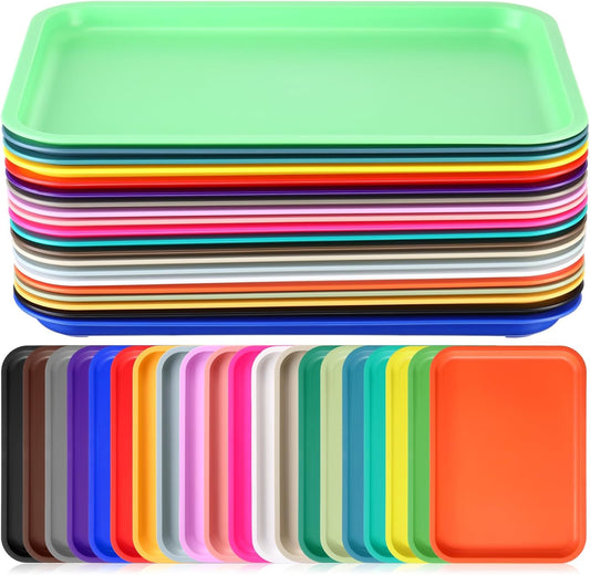 Sintuff 20 Pcs Plastic Art Trays Colorful Fast Food Lunch Trays Bulk Activity Crafts Sensory Serving Organizer for Home, School, Kids, DIY Projects, Painting, Beads(20 Colors,10 x 7 Inch)