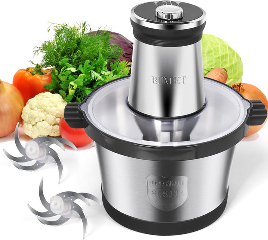 Electric Meat Grinder 850W Food Chopper Food processor with LED timer, with one 16cup stainless steel bowl and 2 sets tri-layers 6 blades cutters