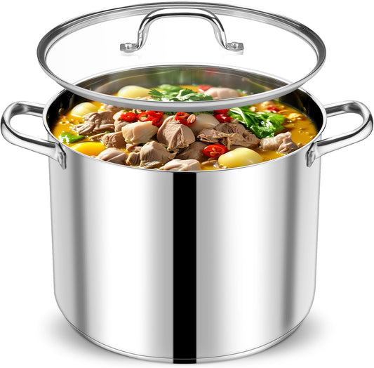 P&P CHEF 20 QT Stock Pot with Lid, Stainless Steel Large Cooking Pot, Soup Canning Stockpot for Stewing Simmering, Tri-ply Bottom for All Stoves, Heavy-Duty &Dishwasher Safe & Food-Grade