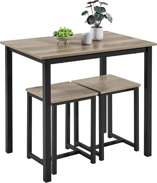 Yaheetech 3 Piece Dining Table Set - Kitchen Table & Chair Sets for 2 - Compact Table w\/ 2 Stools & Space Saving Design for Dining Room Living Room Kitchen, Gray