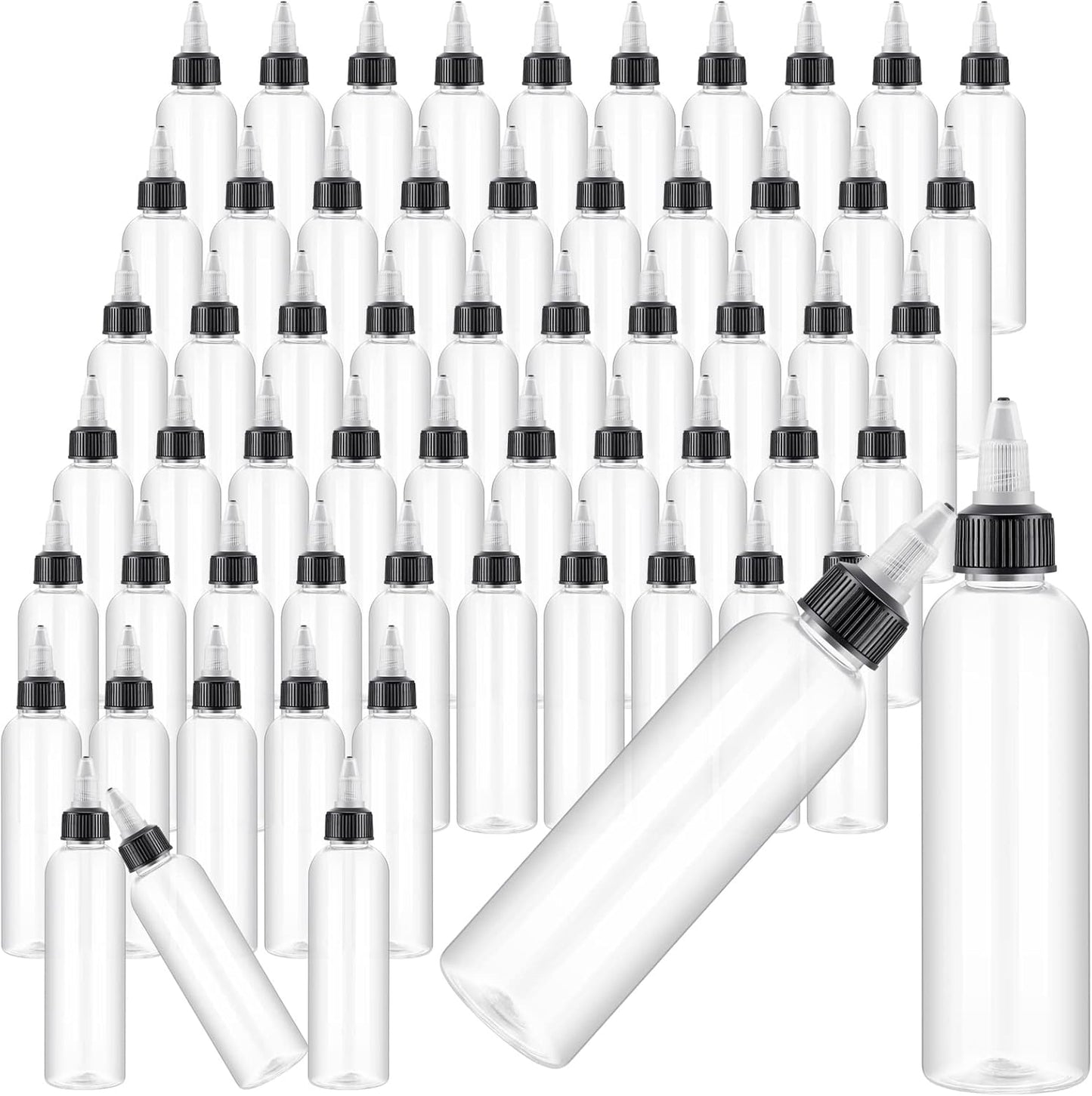 Irenare 4 oz Plastic Squeeze Bottles Bulk Boston Dispensing Empty Hair Oil Bottles Condiment Squeeze Bottle with Twist Top Cap Leak Proof for Liquids Oils Art Crafts Household Kitchen(100 Pcs)