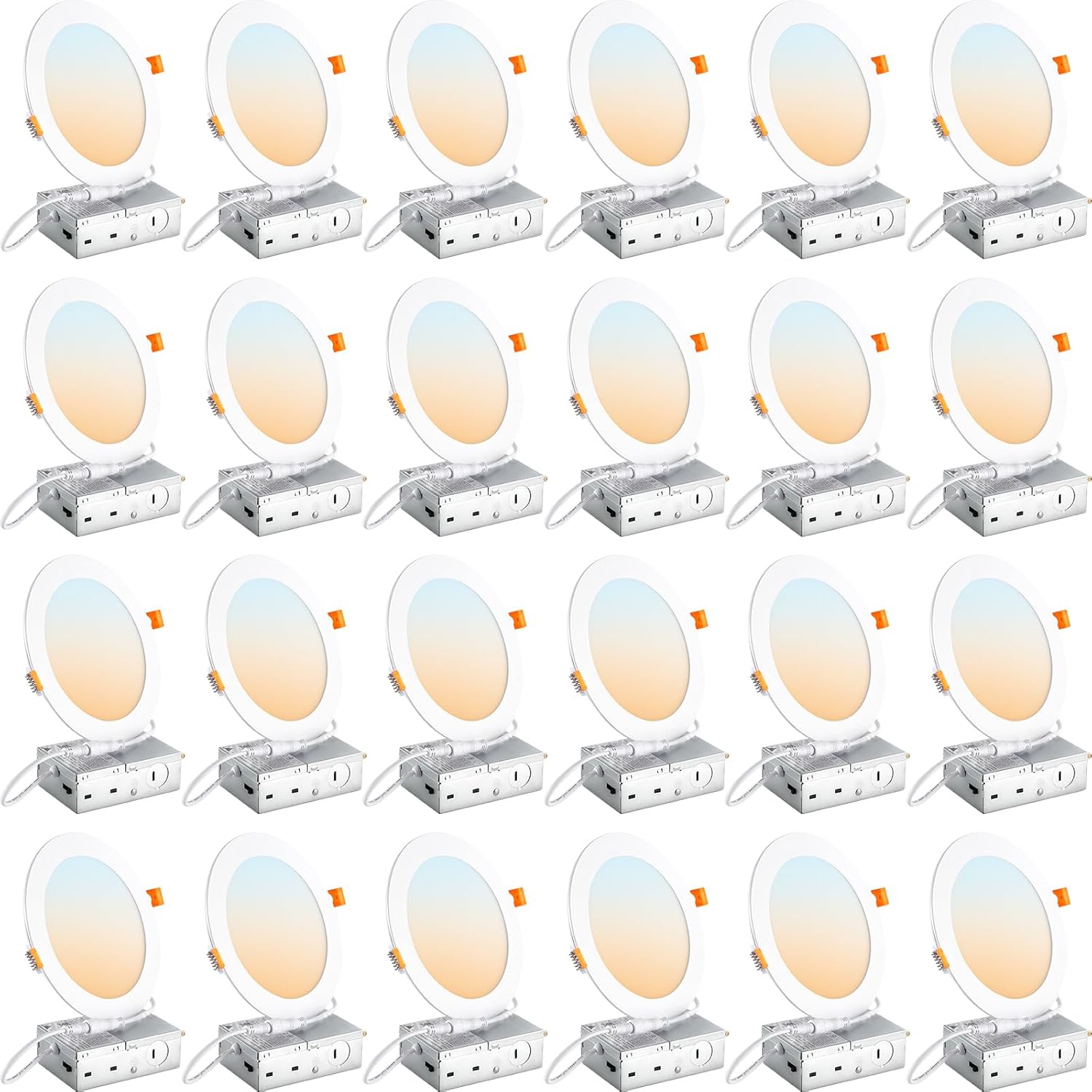DLLT LED Recessed Ceiling Light: 24 Pack 6 Inch Slim Recessed Lighting for Kitchen - 5CCT Dimmable Canless Wafer Downlight for Living Room - 725LM Brightness 12W 120V Can Lights for Bedroom ETL FCC