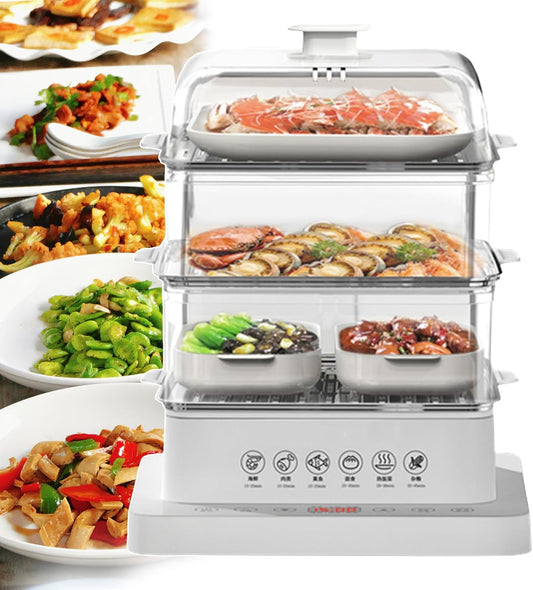 3-Tier Electric Food Steamer - 40L Foldable Hot Food Heater, Automatic 12-Hour Heat Preservation, Ideal for Healthy Cooking & Meal Prep, Space-Saving Kitchen Cookware