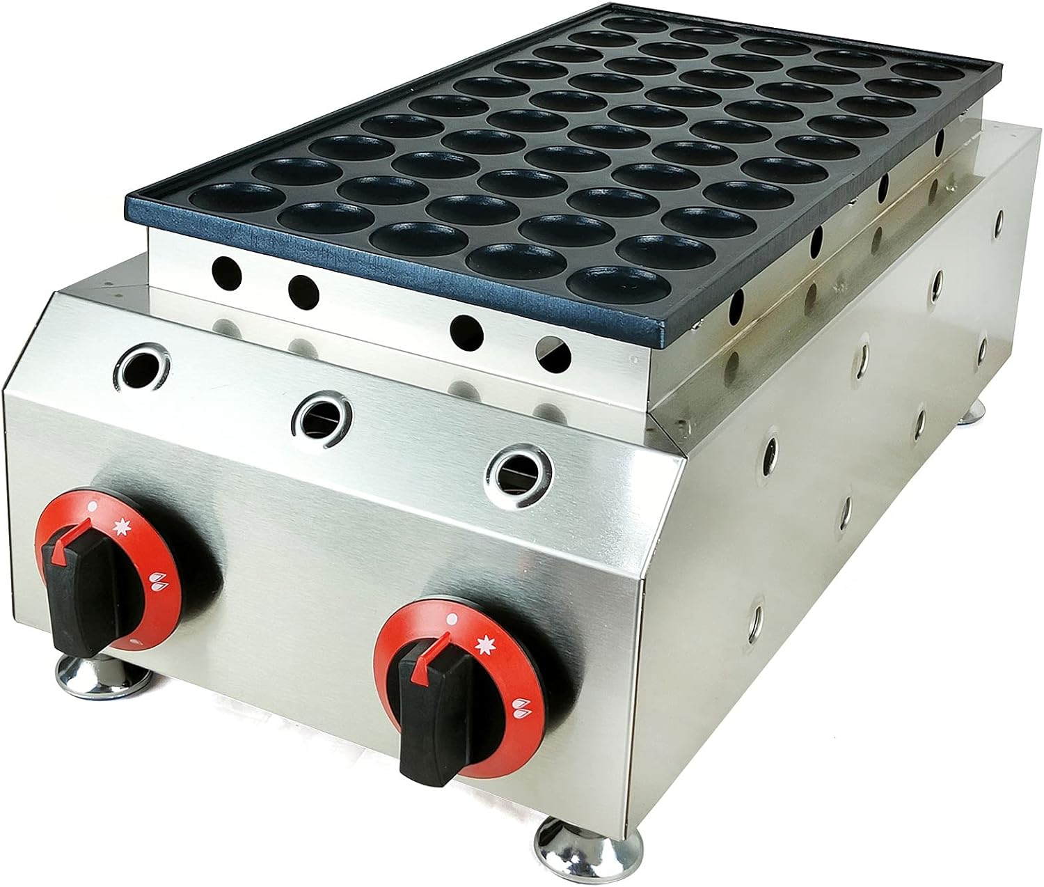 Pancake Maker Machine, 22.63x12x8.85in Commercial 50pcs Mini Pancake Maker, Electric Nonstick Dutch Pancake Maker with Two Independent Heat-Adjusting Knobs, Heat Dissipation Holes, 3-5 Minutes