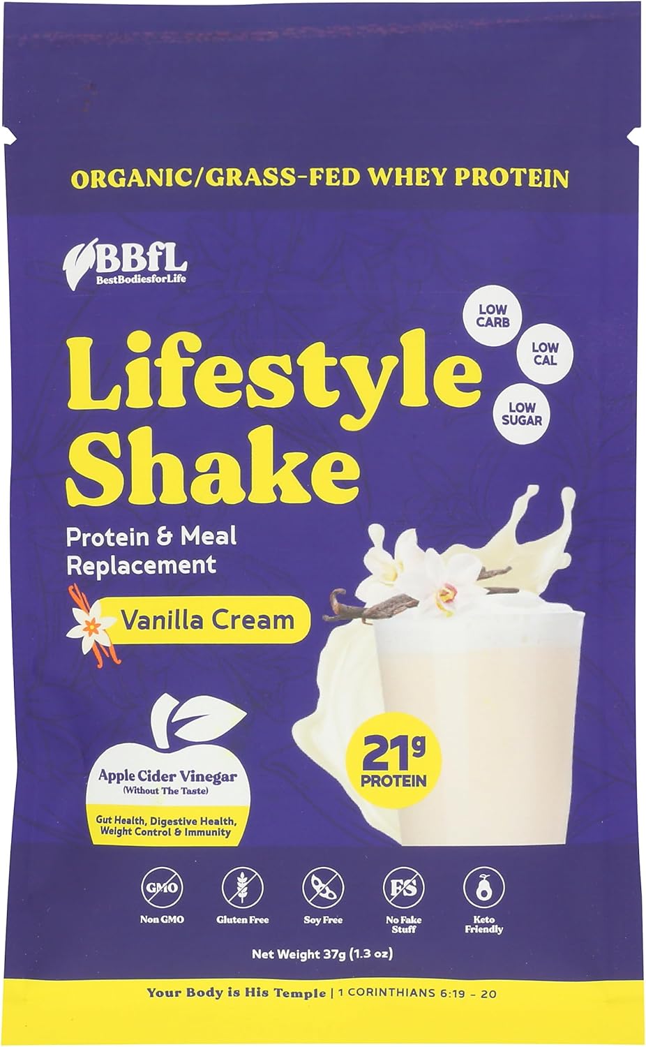 Vanilla Cream Flavored Lifestyle Shake Protein & Meal Replacement, Grass Fed, Low Carb, 36.7 Grams (Pack Of 10)