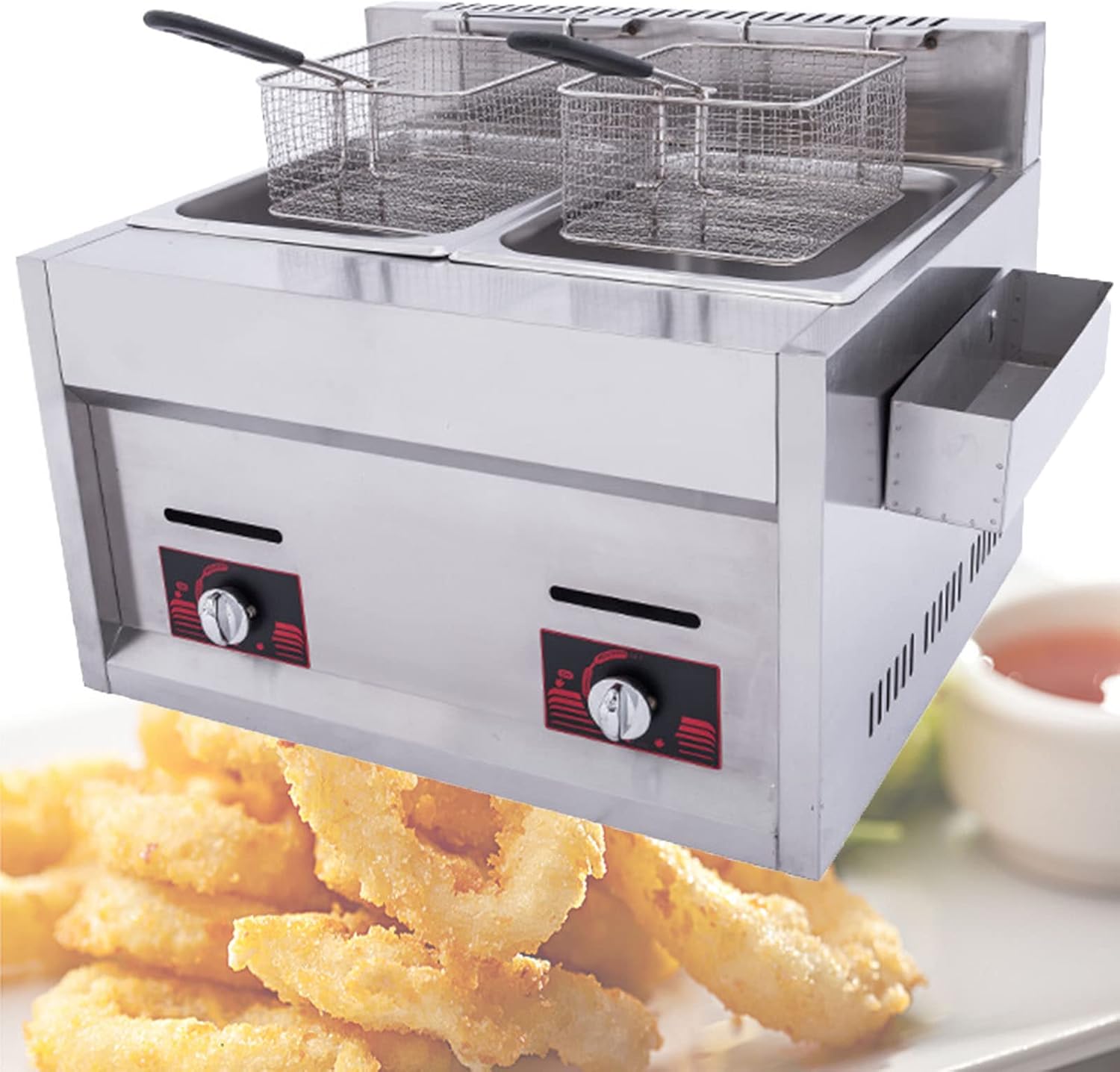 Electric Deep Fryer with Basket & Lid,10l+10l Stainless Steel Commercial Frying Machine,Countertop French Fryer with Temperature Control for Home Kitchen Restaurant