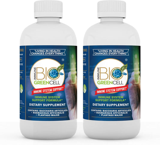 Immune Bio Green Cell - 8 oz, 2 Pack - Immune System Support - Includes Vitamin C, Carqueja, Rosemary & Broadleaf Plantain - Non-GMO, Vegan & Gluten Free - 240 Total 2mL Servings