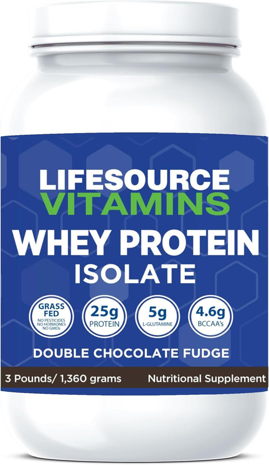 LifeSource Vitamins 3 lb - US Dairy Cows Grass Fed Whey Protein Isolate - Double Chocolate Fudge sweetened w/Stevia - 3 lb Powder