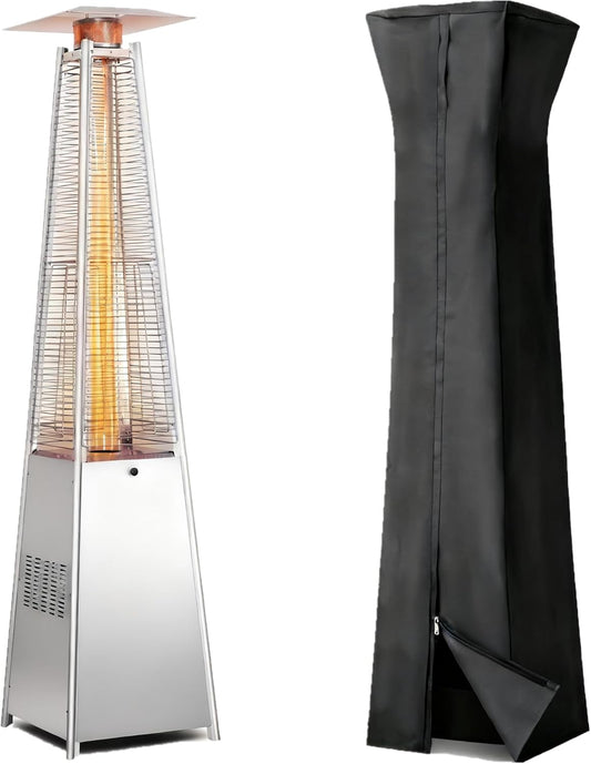 GLANC 48,000 BTU Pyramid Patio Heater, Outdoor Patio Heaters for Outdoor Use with Cover & Wheels, 88" Quartz Glass Tube Propane Heater for Deck Backyard Commercial, Triple Safety Protection (Silver)