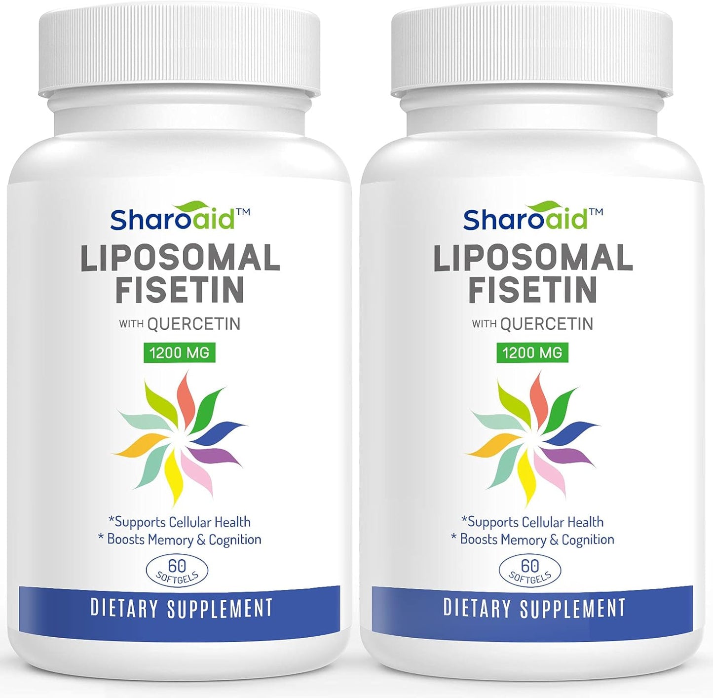 Sharoaid Liposomal Fisetin with Quercetin Supplements 1200 mg per Serving,High Absorption Polyphenols Antioxidants for Women,Men,Non-GMO,Gluten-Free,2 Bottle-120 Softgels