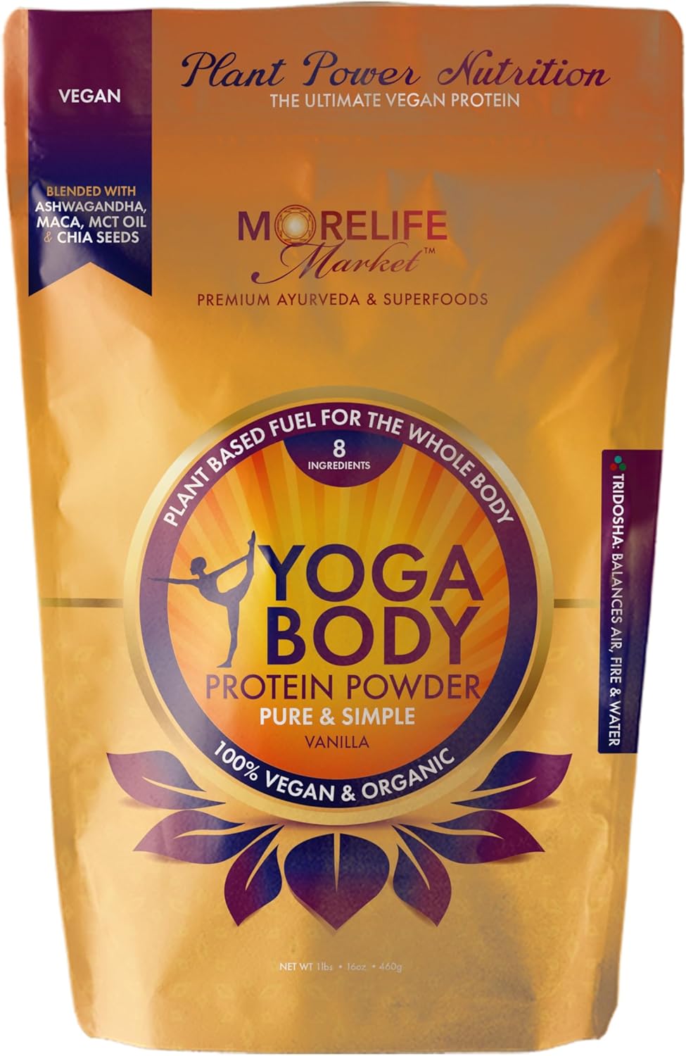 Yoga Body Protein Powder | 100% Vegan & Organic | Vanilla Flavor | Pea, Hemp, Chia | Plant Based Fuel | Meal Replacement | Ayurvedic-Friendly (1 lb)