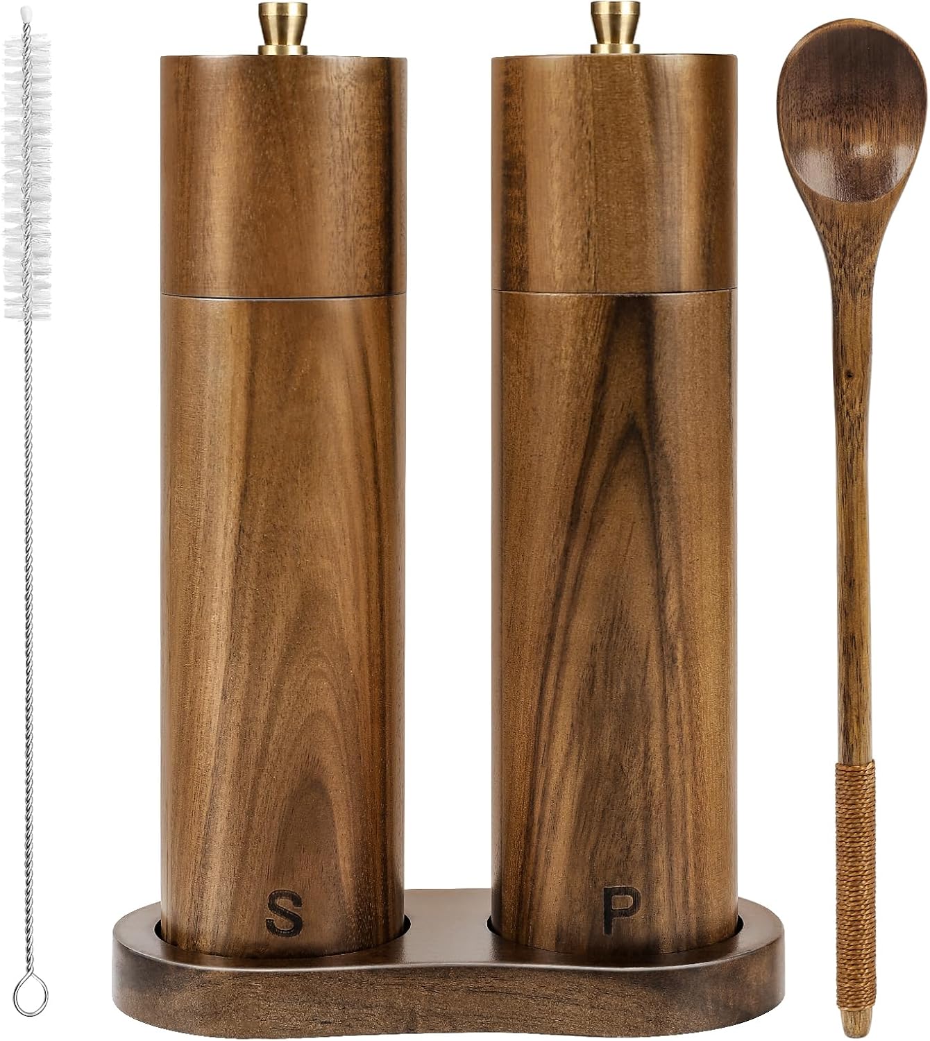 Yvake Wooden Salt and Pepper Grinder Set,8 Inch Manual Salt and Pepper Mill, Adjustable Coarseness and Refillable,Acacia Wood Pepper Grinder for your kitchen[Set of 2]