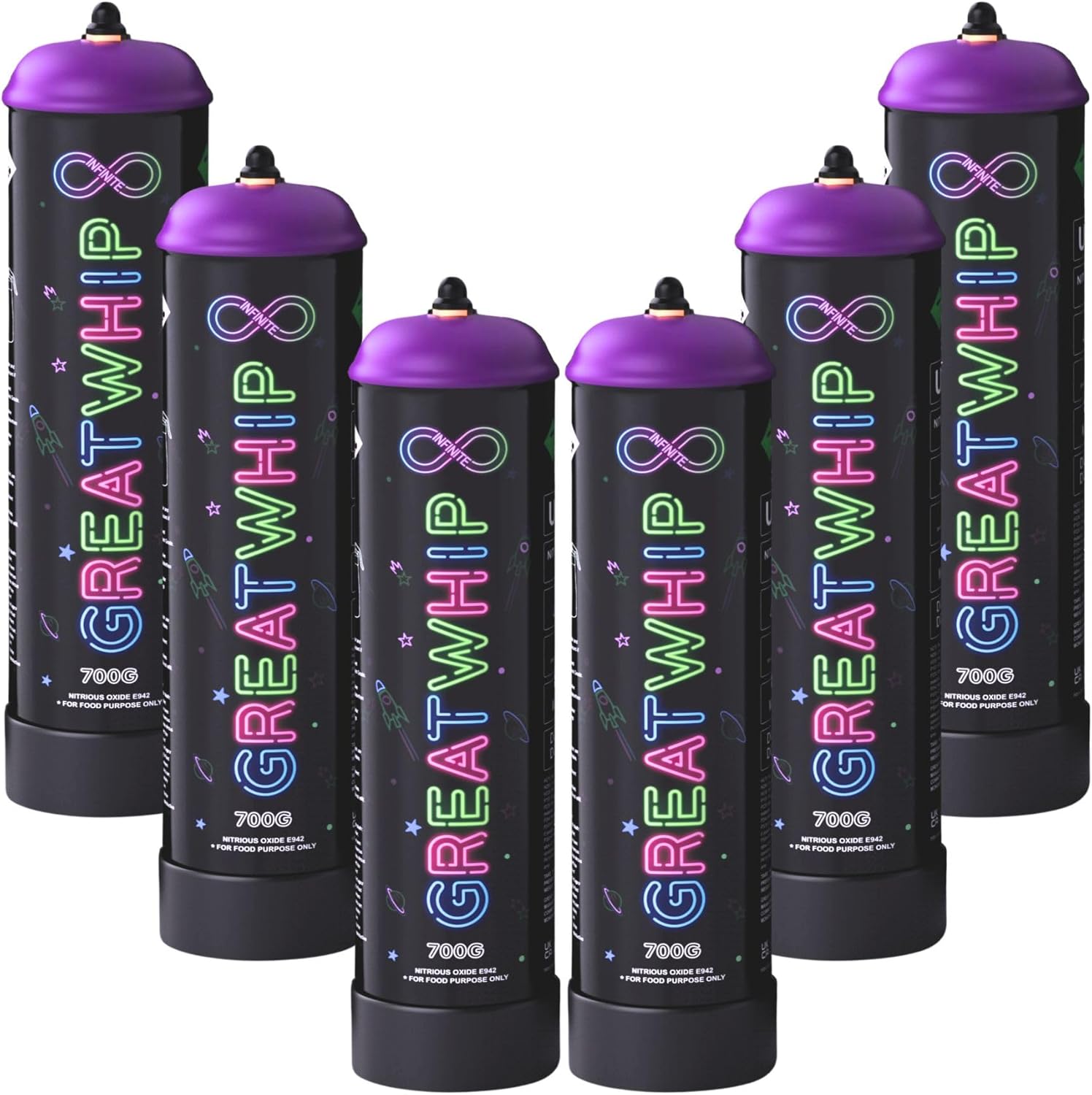 GreatWhip 700g Whipped Cream Chargers Kitchen Cylinder Charger 1.05L Compatible with Cream Whippers (6 Cylinders)