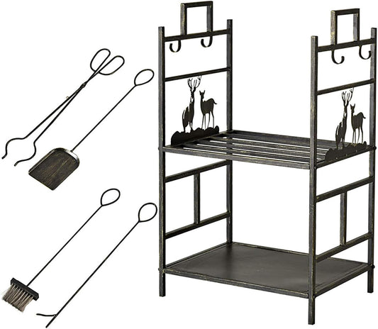 Large Firewood Shelf Wrought Iron Log Holder Wooden Storage Rack Indoor Outdoor Timber Holder Heavy Duty Timber Storage Firewood Storage