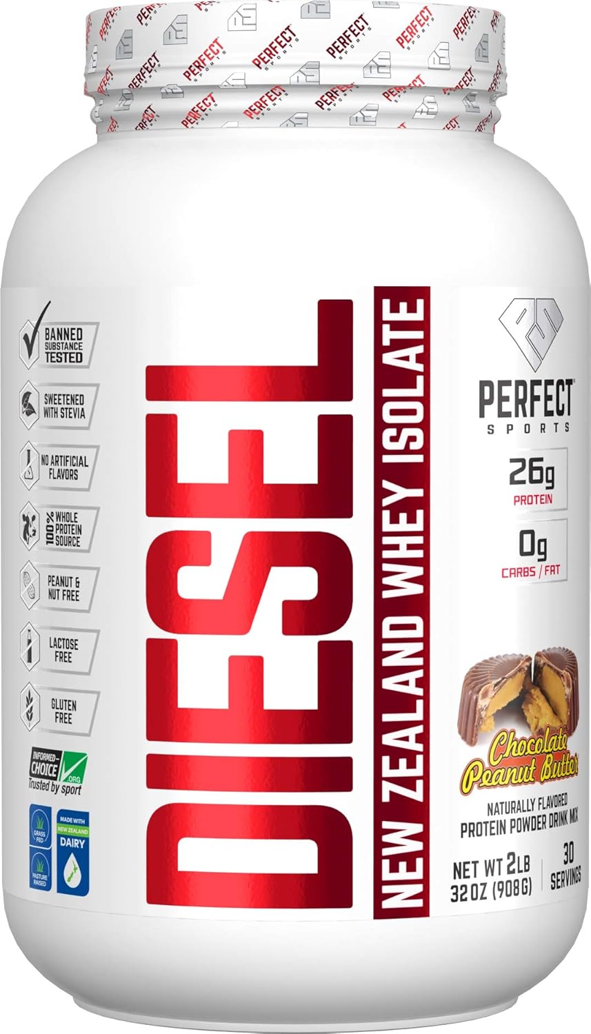 PERFECT Sports, Diesel 100% New Zealand Whey Isolate, Grass-Fed & Pasture Raised 2LB Chocolate Peanut Butter
