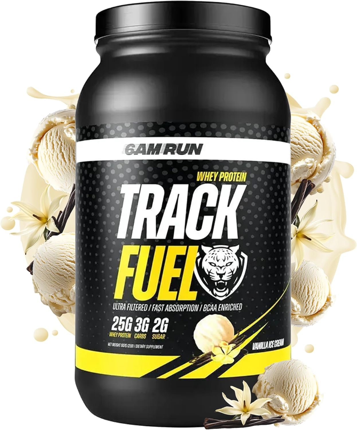6AM Run Track Fuel Whey Protein Powder - 25 Grams of Protein - Easy Mixing and Great Taste - BCAA Enhanced - 2 Pound (28 Servings (2lbs), Vanilla)