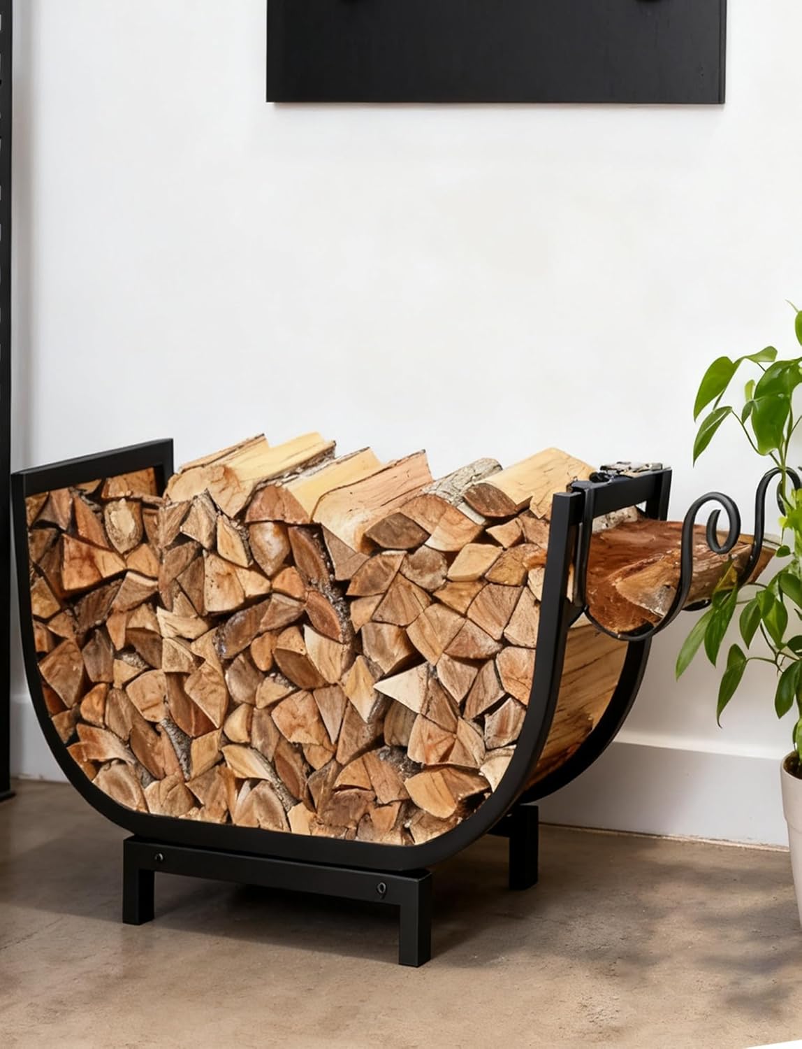 Log Holder,24in Firewood Rack Outdoor and Indoor Firewood Storage with Kindling Wood Hooks.Firewood Storage Rack for Fireplace Patio