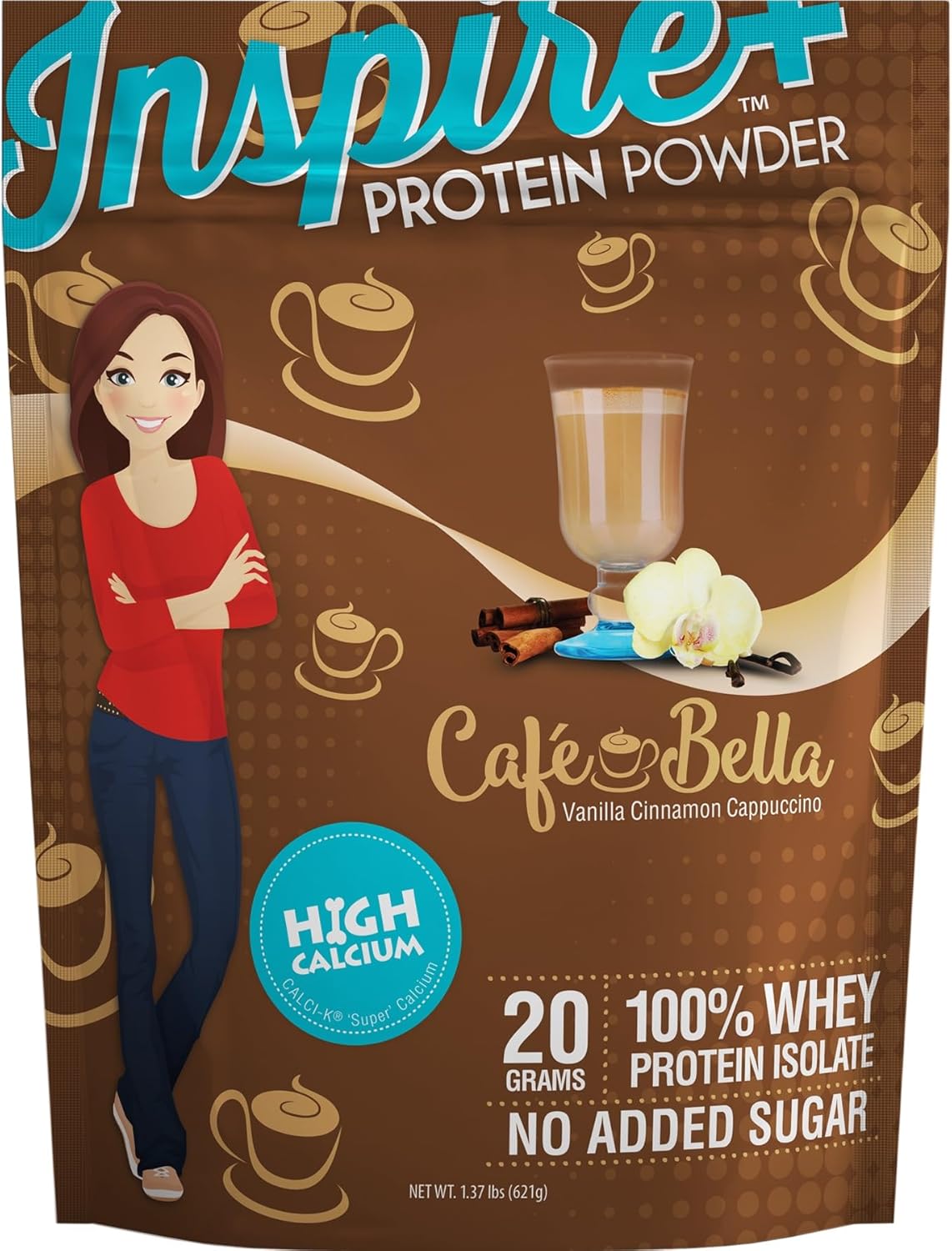 Inspire Cafe Bella Vanilla Cinnamon Cappuccino Sugar-Free 20g Whey Protein Isolate Powder (20 Servings)