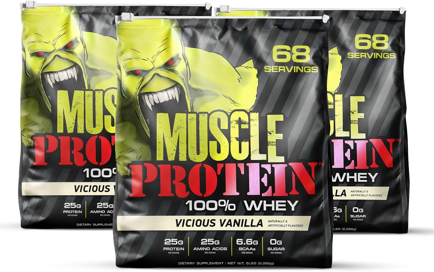 Muscle Protein Whey Powder [5 lbs/Pack of 1]– Cold Filtered, 25g Pure Protein, 6.6g BCAAs (Packaging May Vary) (15 Pounds (Pack of 3), Vanilla)