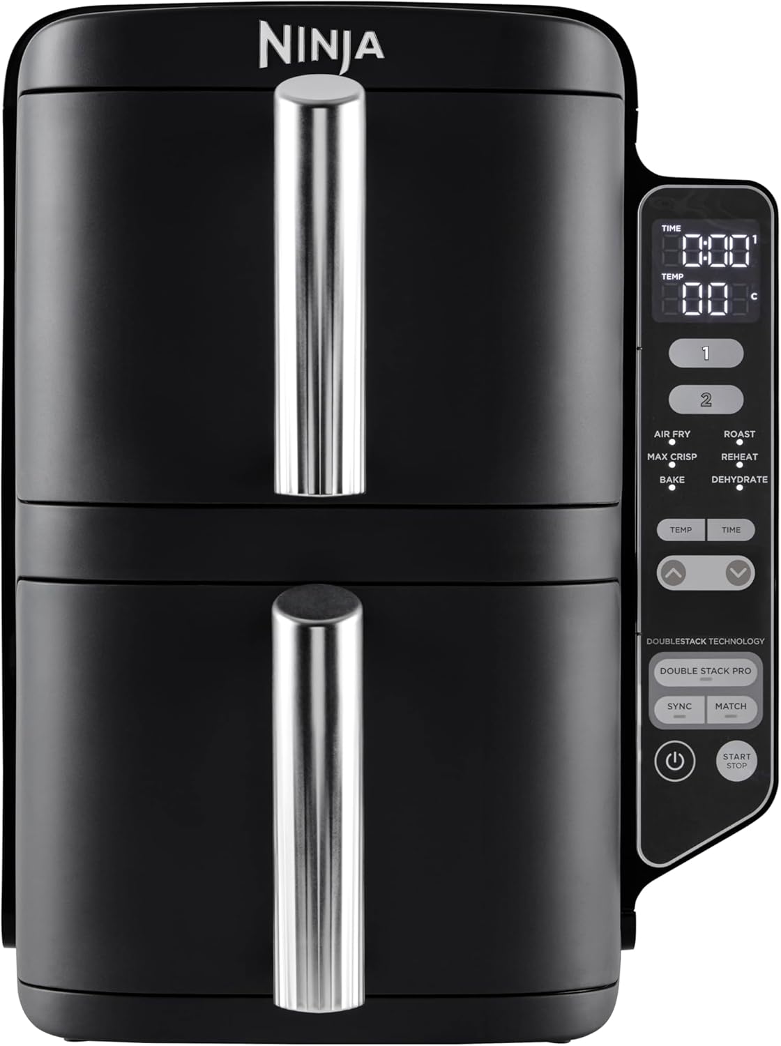Ninja Double Stack Air Fryer, 2 Drawer Vertical Oil Free Deep Fryer, 4 Cooking Levels, 2 Drawers and 2 Racks, Compact Design, 7.6L Capacity, 6 Cooking Functions, 6 Portions, Black SL300EU