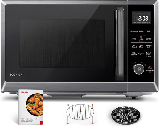 TOSHIBA Air Fryer Combo 8-in-1 Countertop Microwave Oven, Convection, Broil, Odor removal, Mute Function, 12.4" Position Memory Turntable with 1.0 Cu.ft, Black stainless steel, ML2-EC10SA(BS)