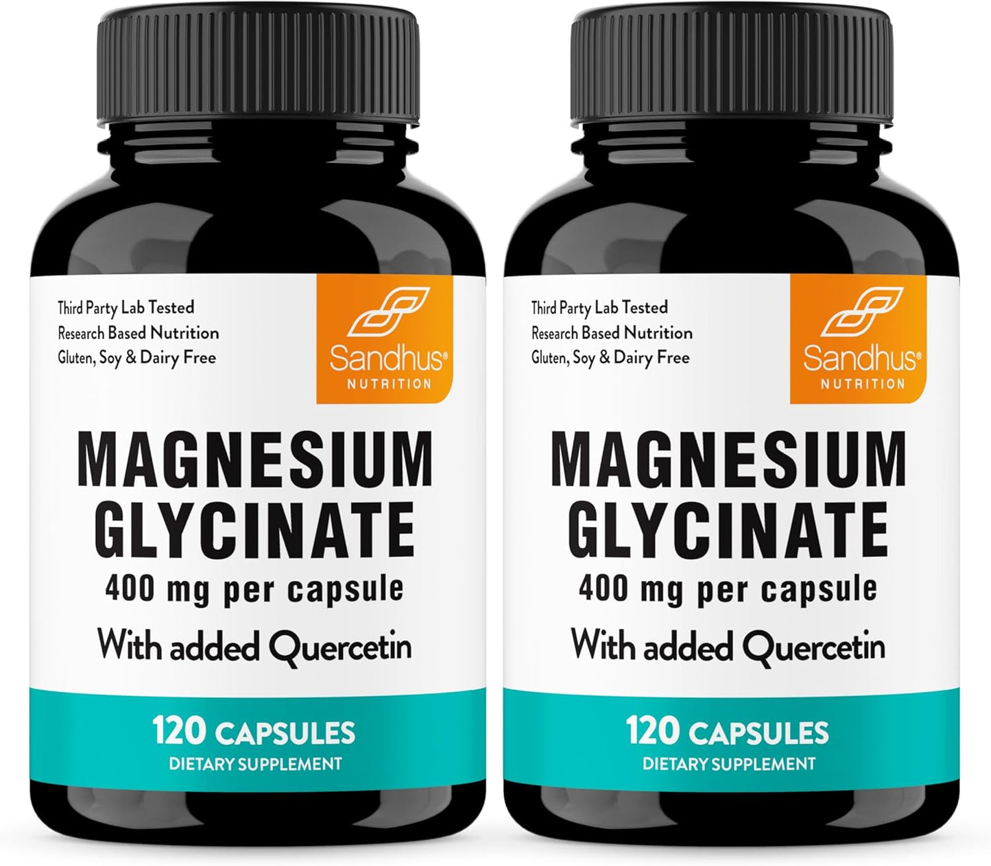 Sandhu's Magnesium Glycinate 400mg Capsules with Quercetin | Quality Sleep, Relaxation, Muscle Health & Immune Support | 120 Count (Pack of 2) | Easy to Swallow | for Women and Men