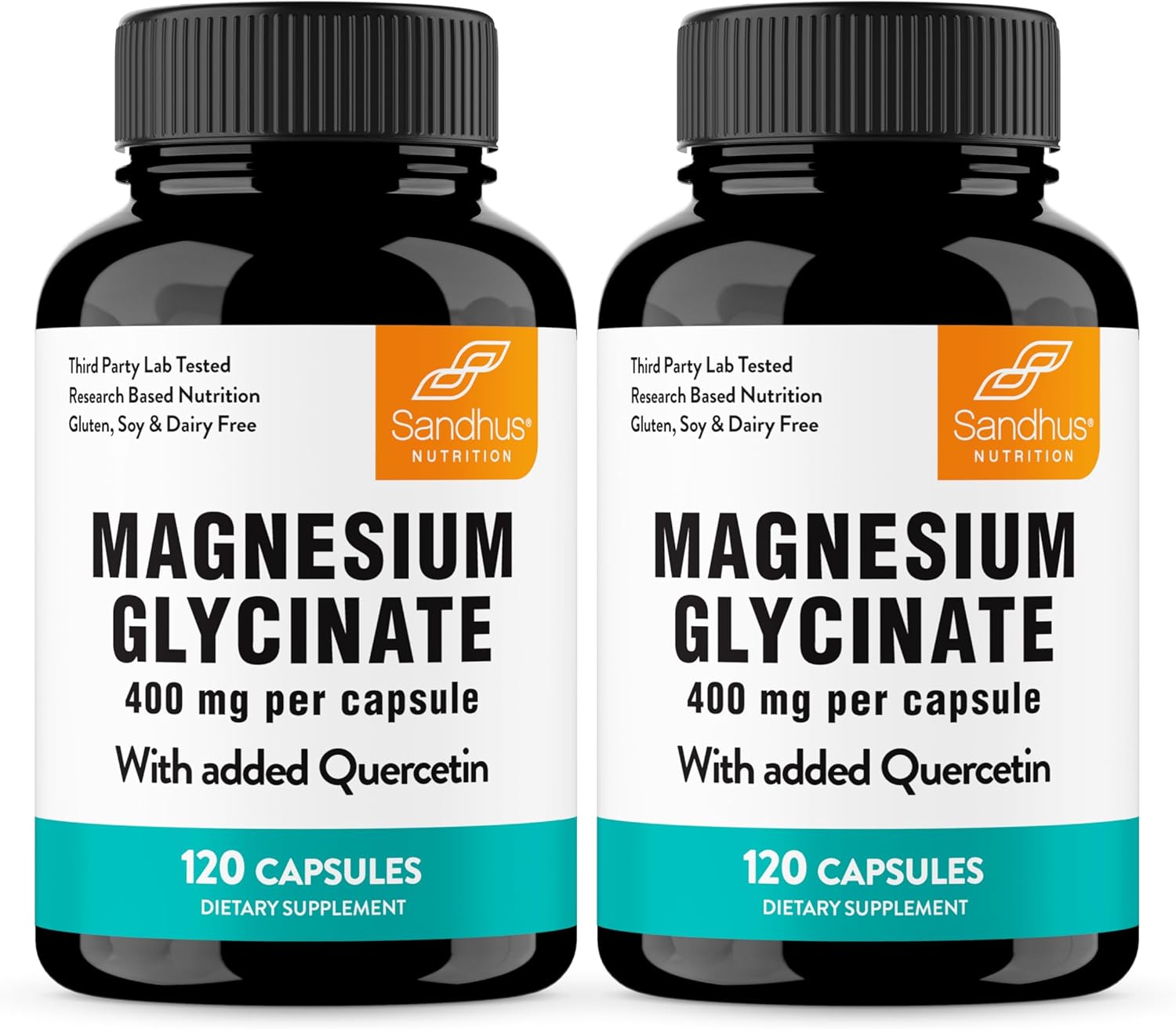 Sandhu's Magnesium Glycinate 400mg Capsules with Quercetin | Quality Sleep, Relaxation, Muscle Health & Immune Support | 120 Count (Pack of 2) | Easy to Swallow | for Women and Men