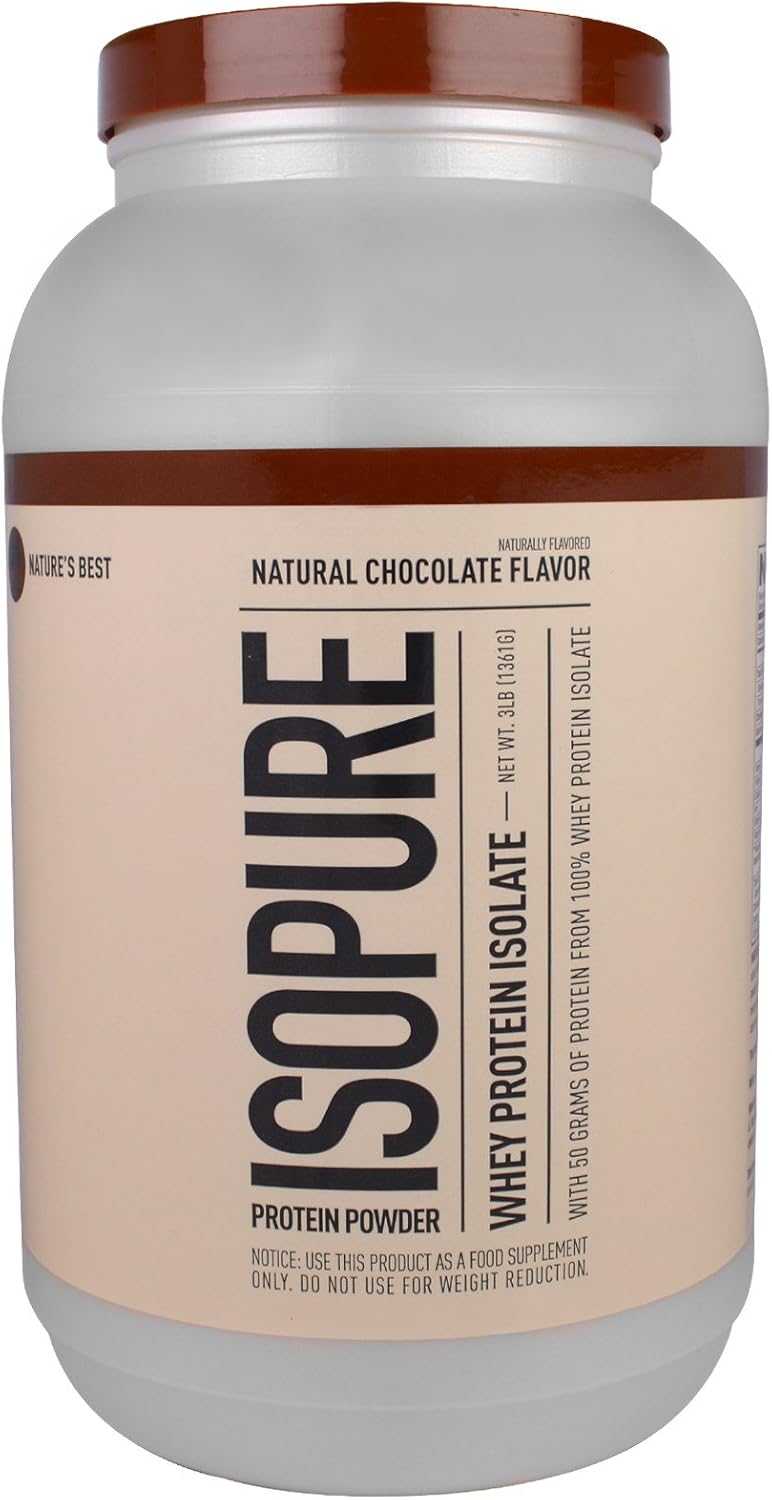 Isopure Protein Powder, 100% Whey Protein Isolate, Flavor: Natural Chocolate, 3 Pounds (Packaging May Vary)