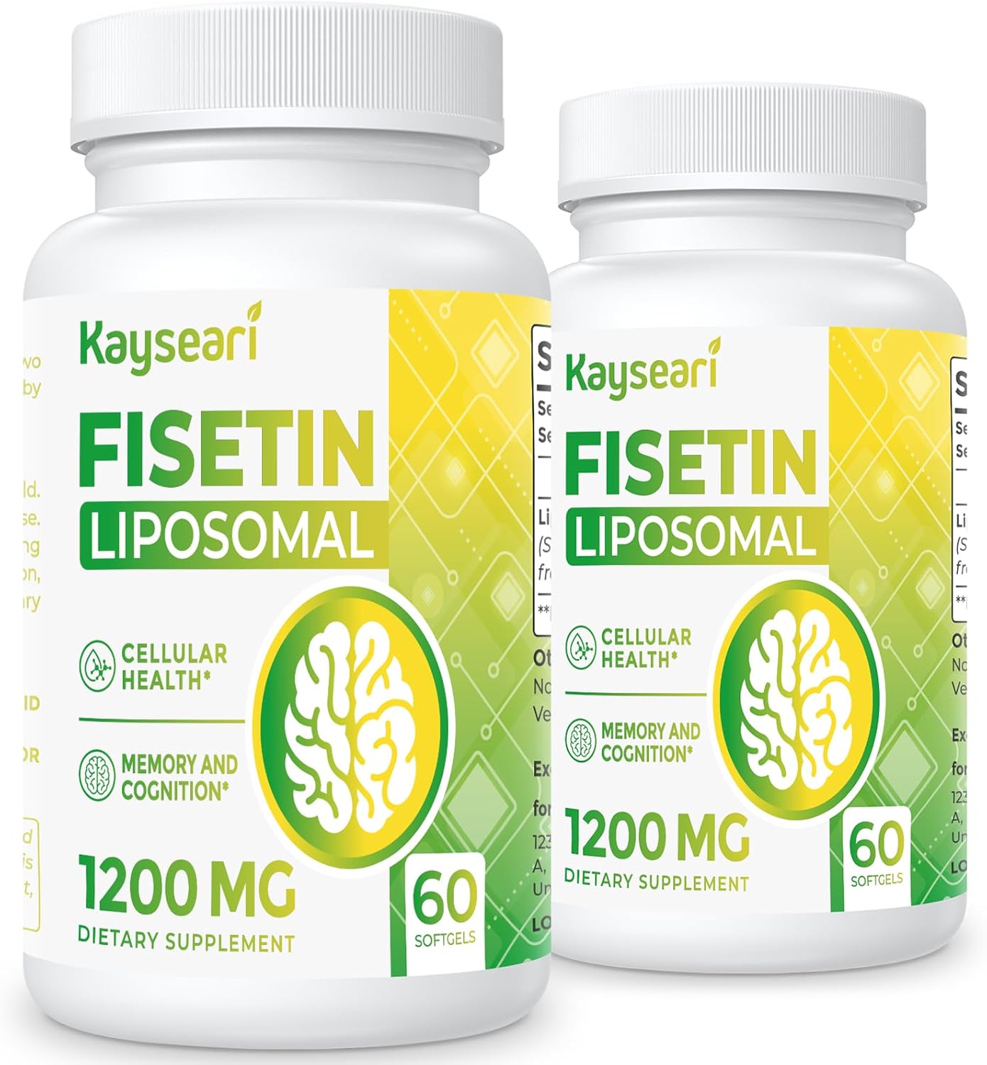 Kayseari Fisetin 1200mg Liposomal Fisetin Supplements 98% Pure Fisetin Polyphenols Antioxidants Immunity Health Aging Cognitive Support Non-GMO 120 Capsules