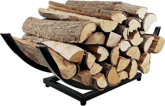 Curved Firewood Rack: Indoor/Outdoor for Fireplace Wood Storage - Fireplace Wood Rack Log Holder - Metal Lumber Storage Carrier Organizer,