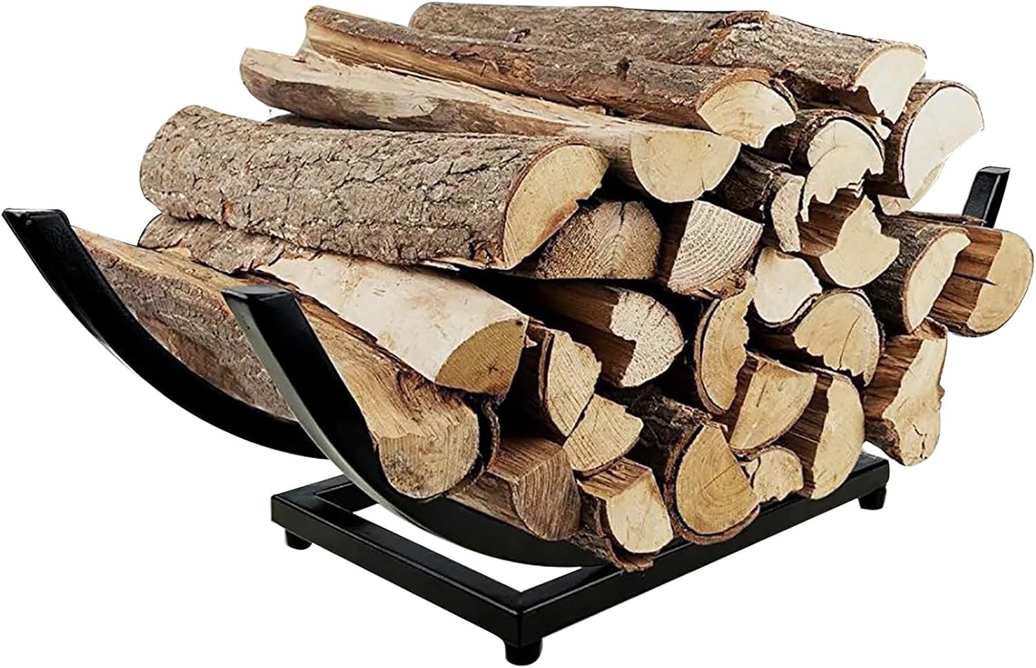 Firewood Rack with Wheels, Rolling Cart Log Holder with 4 Hooks and Removable Kindling Rack, Movable Fire Wood Storage Stacker Stand for Outdoor Indoor Fireplace