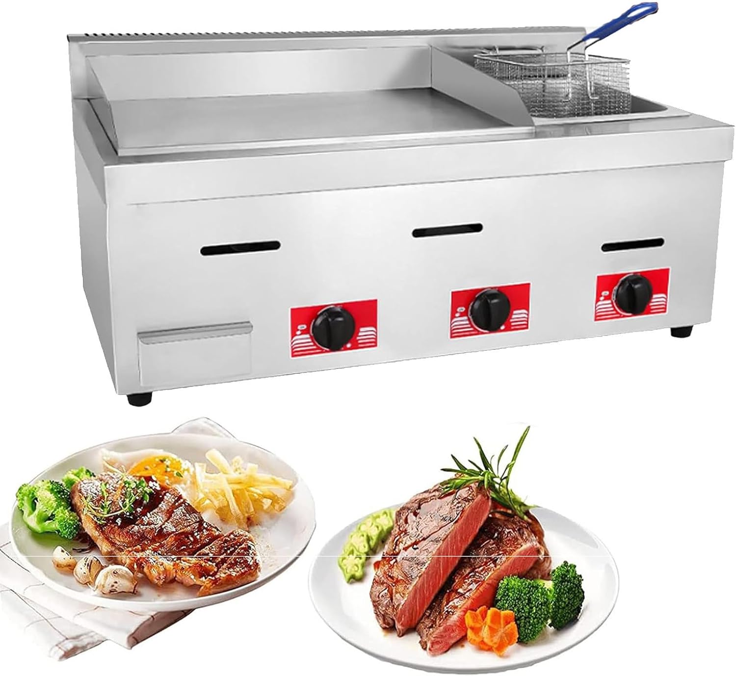 Commercial Gas Griddle,Large Non-Stick Burger Grill,Commercial Gas Griddle Stainless Steel Grill,with Adjustable Temperature, Lpg Gas Grill,for Outdoor Catering,718