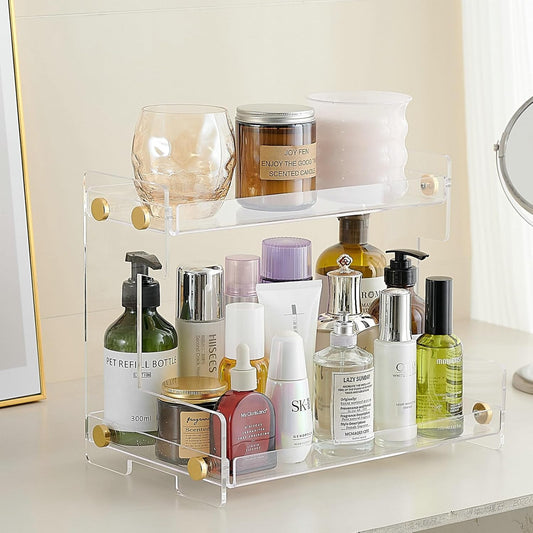Hiendure Bathroom Counter Organizer 2-Tier Bathroom Organizer Countertop Cosmetics Organizer Vanity Storage Shelf Rack for Bathroom Bedroom Kitchen