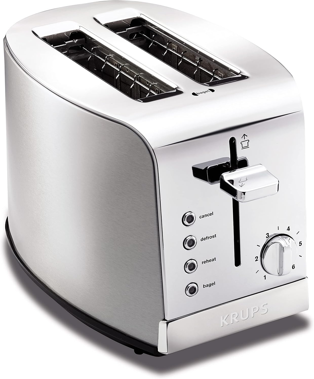 KRUPS 2 Slice Toaster with 6 browning levels and 4 easy-to-use functions, Stainless Steel, Silver