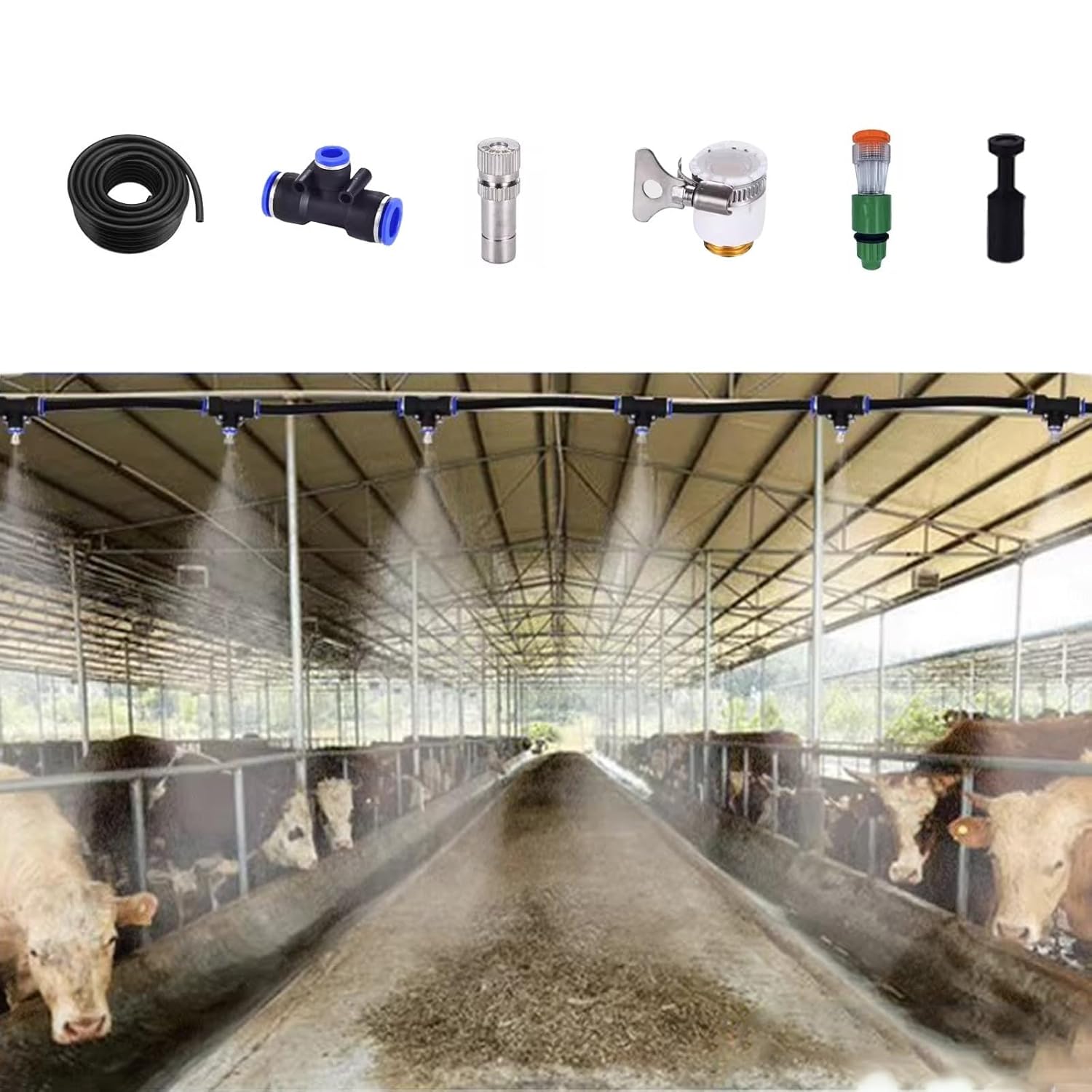 Misting Water Irrigation Kit for Farms - Adjustable Outdoor Cooling System for Livestock and Plant Watering