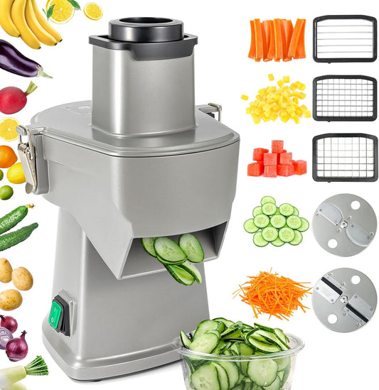 4 in 1 Electric Vegetable Chopper Adjustable Thickness Mandoline Slicer＆Dicer Suitable for Shredding Onions can be French Fry Cutter Veggie Processor with Multi Stainless Steels Blades 110V