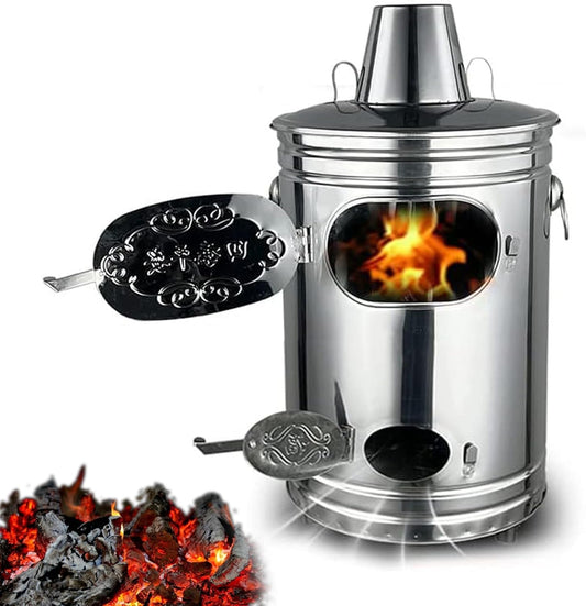 Stainless Steel Burn Barrel, Portable Garden Incinerator with Fire Hook, Bucket Burn Barrel with Handle for Outside Burning Trash(14.5x14.5x25.9in)