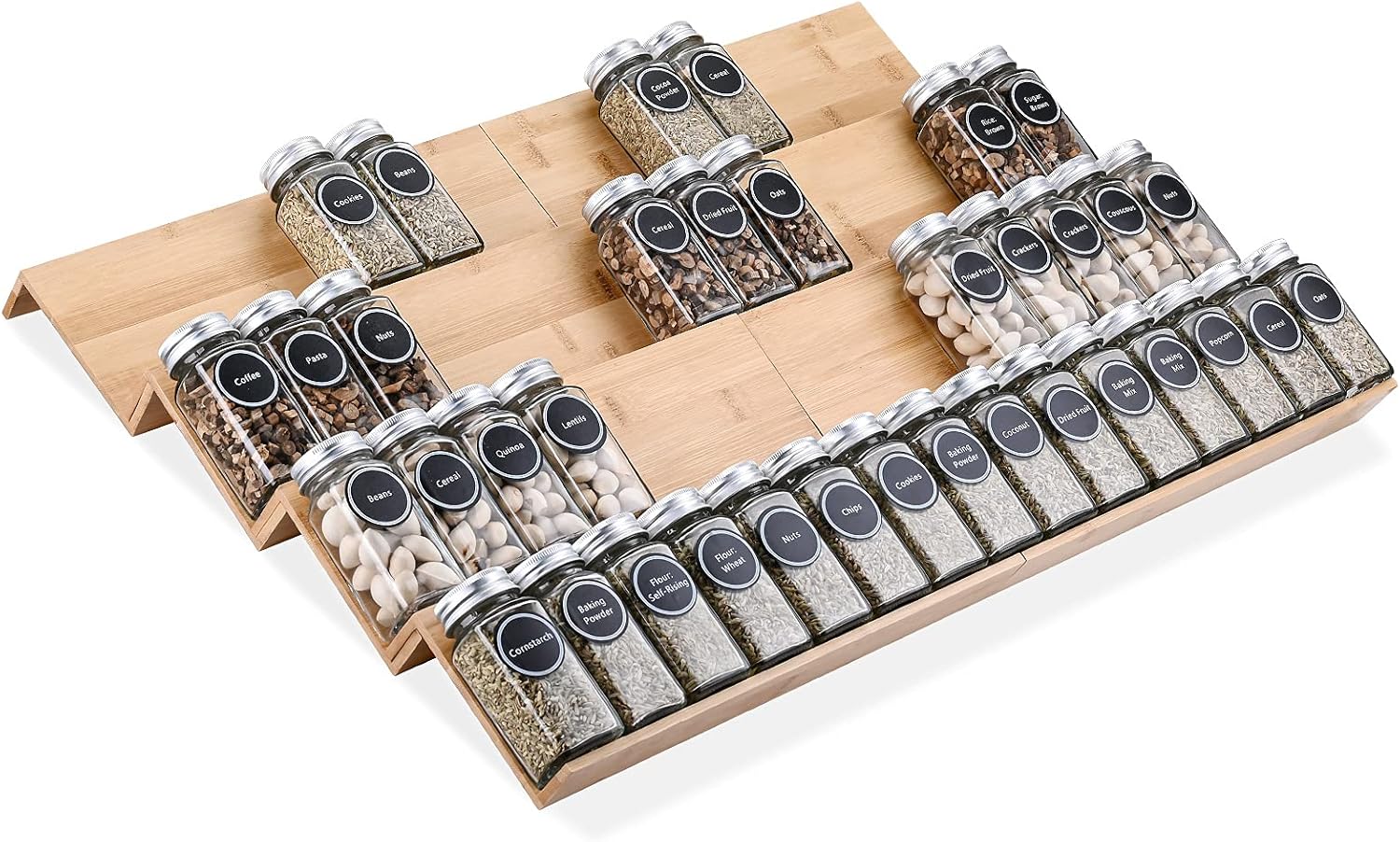 Mulush Bamboo Spice Rack Tray - Spice Drawer Organizer for Kitchen Cabinets Storage and Organization (Jars Not Included, 8 Individual Pieces, Not Expandable)