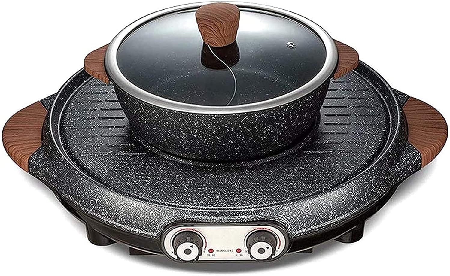 Korean BBQ Grill Electric Grill Indoor Multifunctional Hot Pot Teppanyaki Intelligent Temperature Control Grill & Shabu Shabu Pot with Divider for Family Gatherings,2100W,