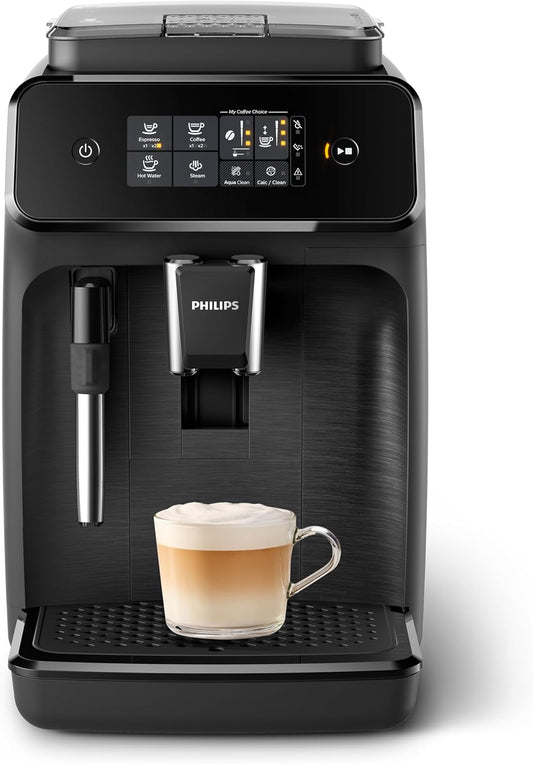Philips 1200 Series Fully Automatic Espresso Machine, Classic Milk Frother, 2 Coffee Varieties, Intuitive Touch Display, 100% Ceramic Grinder, AquaClean Filter, Aroma Seal, Black (EP1220/04)