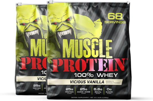 Muscle Protein Whey Powder [5 lbs/Pack of 1]– Cold Filtered, 25g Pure Protein, 6.6g BCAAs (Packaging May Vary) (10 Pound (Pack of 2), Vanilla)