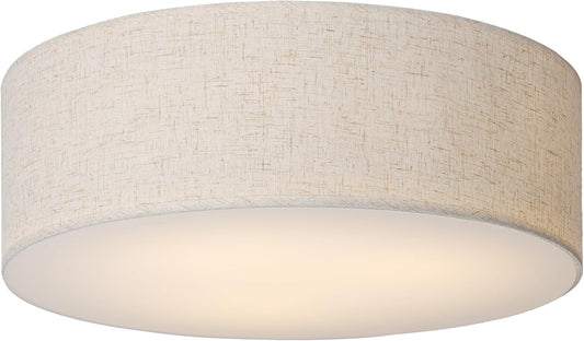 CALOKES 18-Inch Large Flush Mount Ceiling Light Fixture with Fabric Shade, Modern Drum Closed to Ceiling Lighting for Living Dining Room, Bedroom, Kitchen, Foyer - Farmhouse 3-Light Lamp & Chandelier