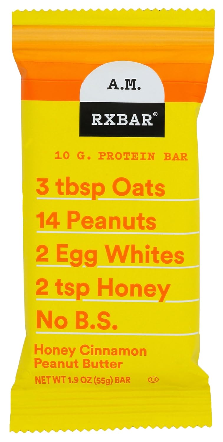 A.M. RXBAR Protein Bars, Honey Cinnamon Peanut Butter, 10g Protein, Gluten Free, 1.94 Ounce (Pack of 12)