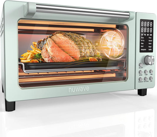 Nuwave Bravo Pro Smart Air Fryer Toaster Oven Combo, Airfryer Convection Oven Countertop, 12-in-1 Functions with Quicker & Even Crisp Technology, 1800W, 50-450°F, PFAS-Free, 21QT, Mint