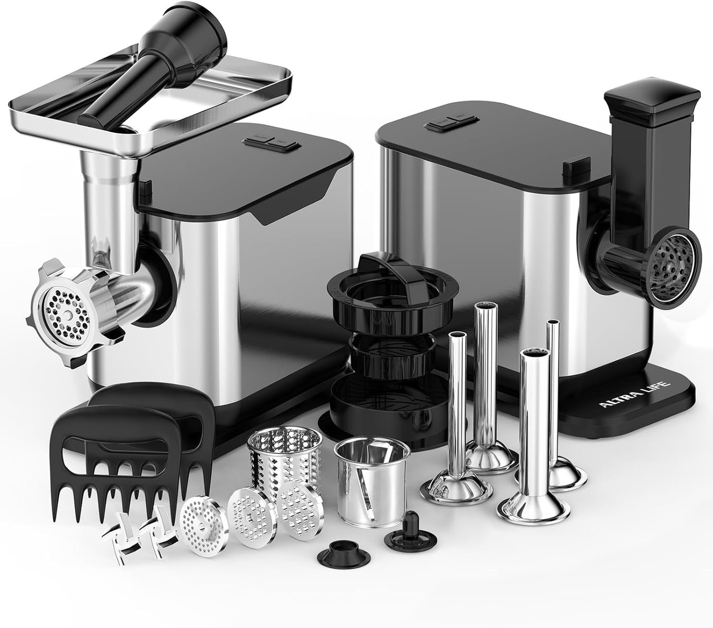 ALTRA LIFE #8 Meat Grinder, 3200W Max Electric Heavy Duty Sausage Stuff, Rotary Cheese Grater with 3 Interchangeable Blades, 2 Blades, 3 Plates, 4 Sausage Tubes, Kibbe, Burger Press & Meat Claws
