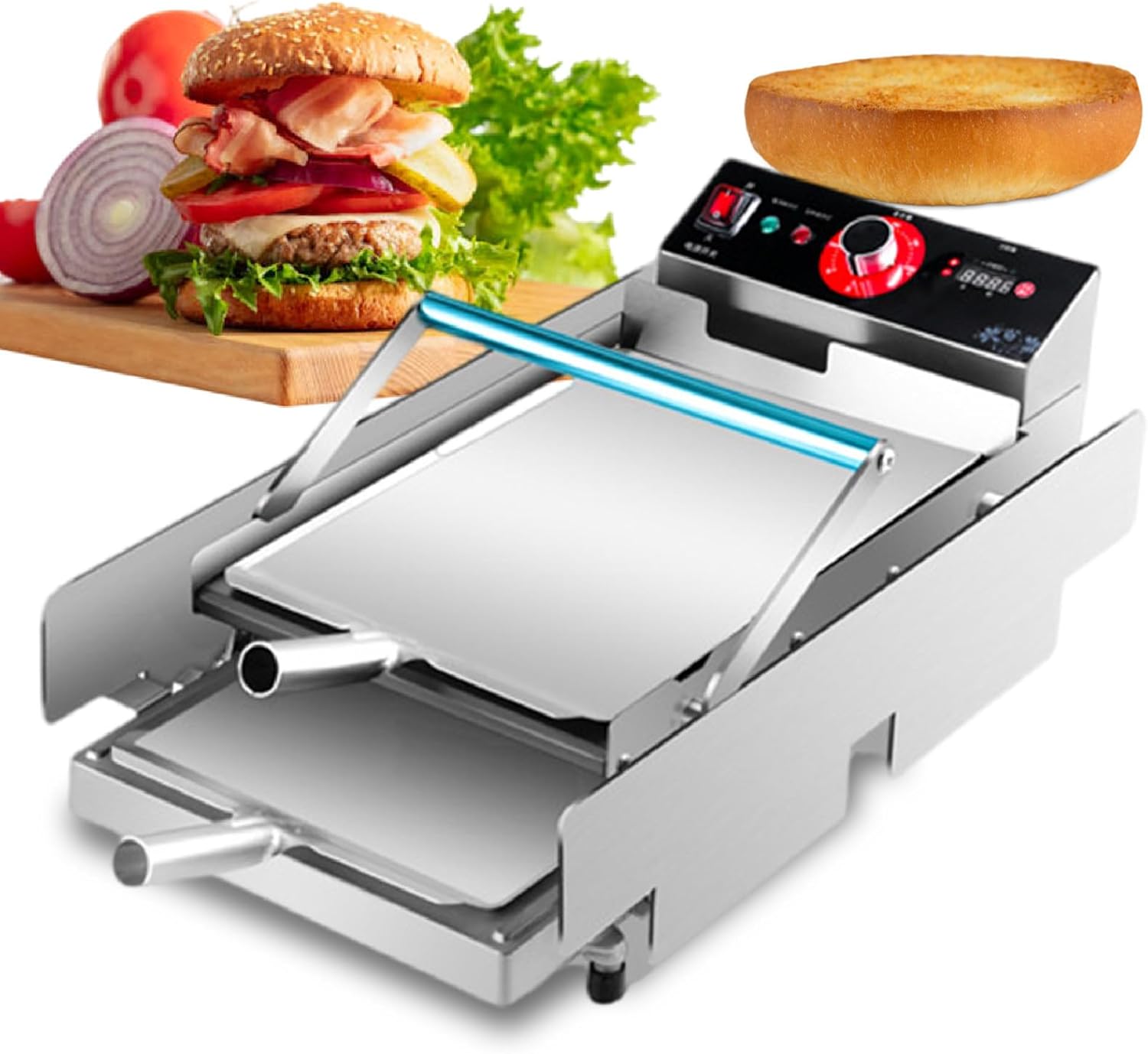 XEEAOFE Commercial Hamburger Toaster - 122-572°F Temp Control | 0-3min Timing | Stainless Steel, Toast Oven for Croissants Bun Bagel Bread, Restaurant Bakery Buffet Big