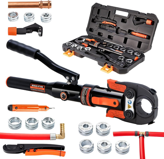 IBOSAD Hydraulic Copper Pipe Tube Fittings Crimping Tools with1\/2,3\/4,1" Dies for copper Pipe and F877 Stainless PEX Press Sleeves,3\/8",1\/2",5\/8",3\/4",1" Dies for ASTM F1807 Pex Pipe Copper Ring