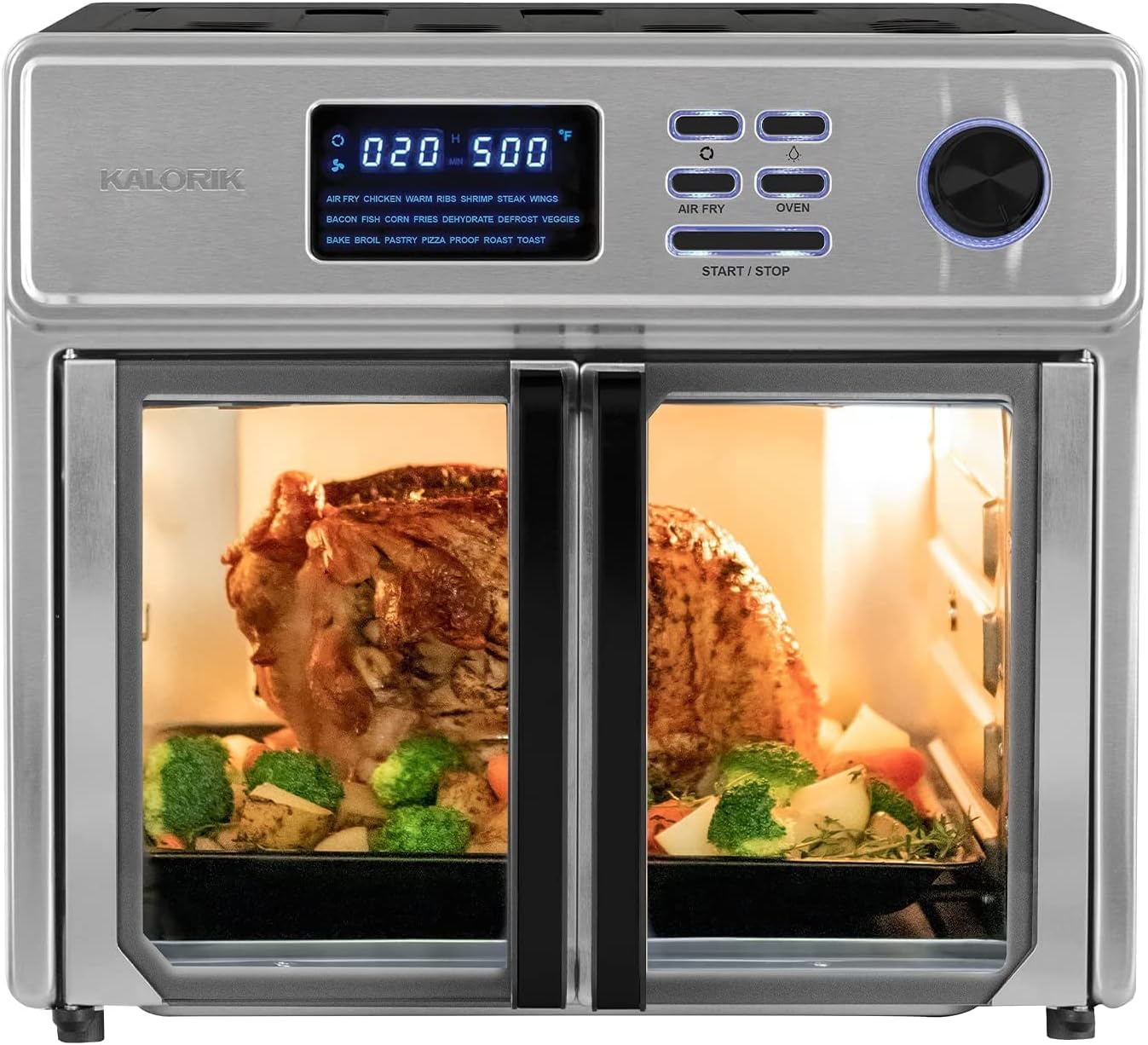 Kalorik MAXX Complete Air Fryer Oven Digital Controls 26-Quart Capacity 10-in-1 Countertop Cooker with 21 Presets, 15 Deluxe Accessories & 60-Recipe Hardcover Cookbook, 1700-Watts, Stainless Steel