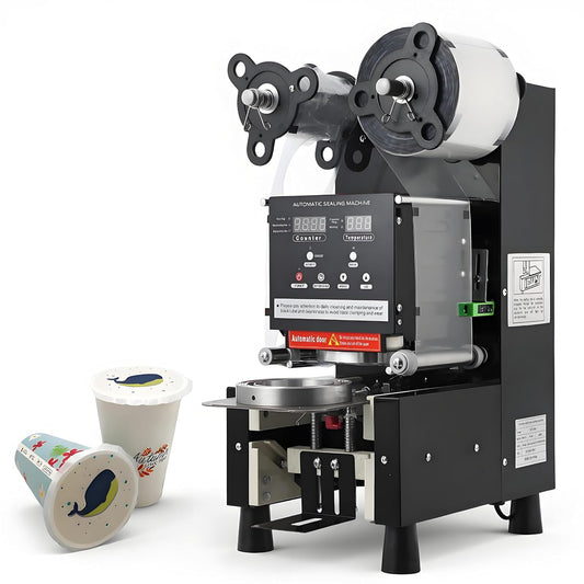 Cup Sealing Machine，Commercial Automatic 500-650 Cups/Hour Capacity, Electric Sealer for 90/95mm Cups with LCD Panel & Digital Control – Ideal for Bubble Tea, Coffee, and Smoothie Shops (110V, Black)