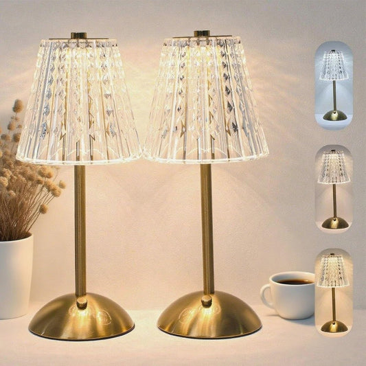LCZYUYU 2 Pack Crystal Table Lamp, 5000mAh Rechargeable Battery Lamp with Touch Control, 3 Color Temperatures, Dimmable Brightness, Matte Aluminum Light for Bedroom\/Bar\/Kitchen\/Outdoor, Home Décor